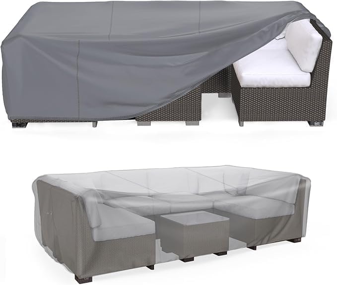 Bahçe mobilyası örtüsü, bahçe mobilyası brandası, su geçirmez, rüzgar geçirmez, UV dayanıklı, bahçe mobilyası örtüsü, Bahçe Mobilya Brandası Masa Sandalye Koruma Örtüsü (GRI, (250 * 210 * 80)) – MegTR