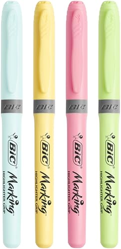 BIC Intensity Highlighter Grip Pastel Marker Fosforlu Kalem 6'lı Blister, Su Bazlı Mürekkep, 6 Pastel Renk, Kauçuk Tutaçlı – MegTR