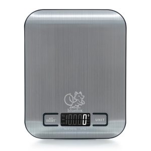 Bluefox Dijital Mutfak Terazisi – Paslanmaz Çelik Yüzeyli Hassas Mutfak Tartısı – Dara İşlevi, LED Ekran, 5 Birim Dönüştürme ve Otomatik Kapanma Özellikli – 5 kg Tartı Kapasitesi – MegTR