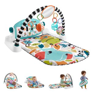 Fisher-Price Bebekler için Yaşa Göre Gelişim özellikli ve Türkçe dil destekli mavi Fisher-Price Neşeli Hayvanlar Müzikli oyun minderi ve piyanolu jimnastik merkezi, taşınabilir müzik oyuncağı, HWY49 – MegTR