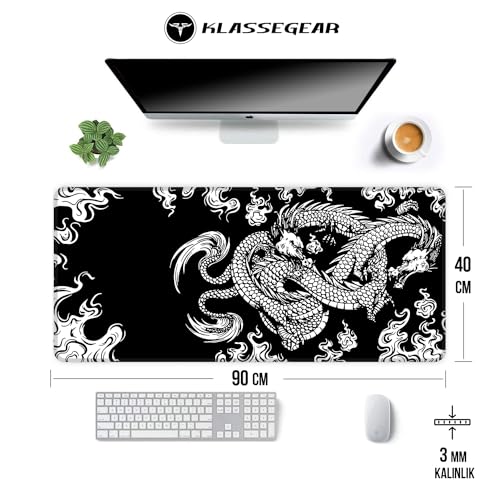 Klasse Pro – 10 Farklı Model Dikişli Kenar 90×40 cm Oyuncu Gaming Mouse Pad (Dragon Knot, 90×40 cm) – MegTR