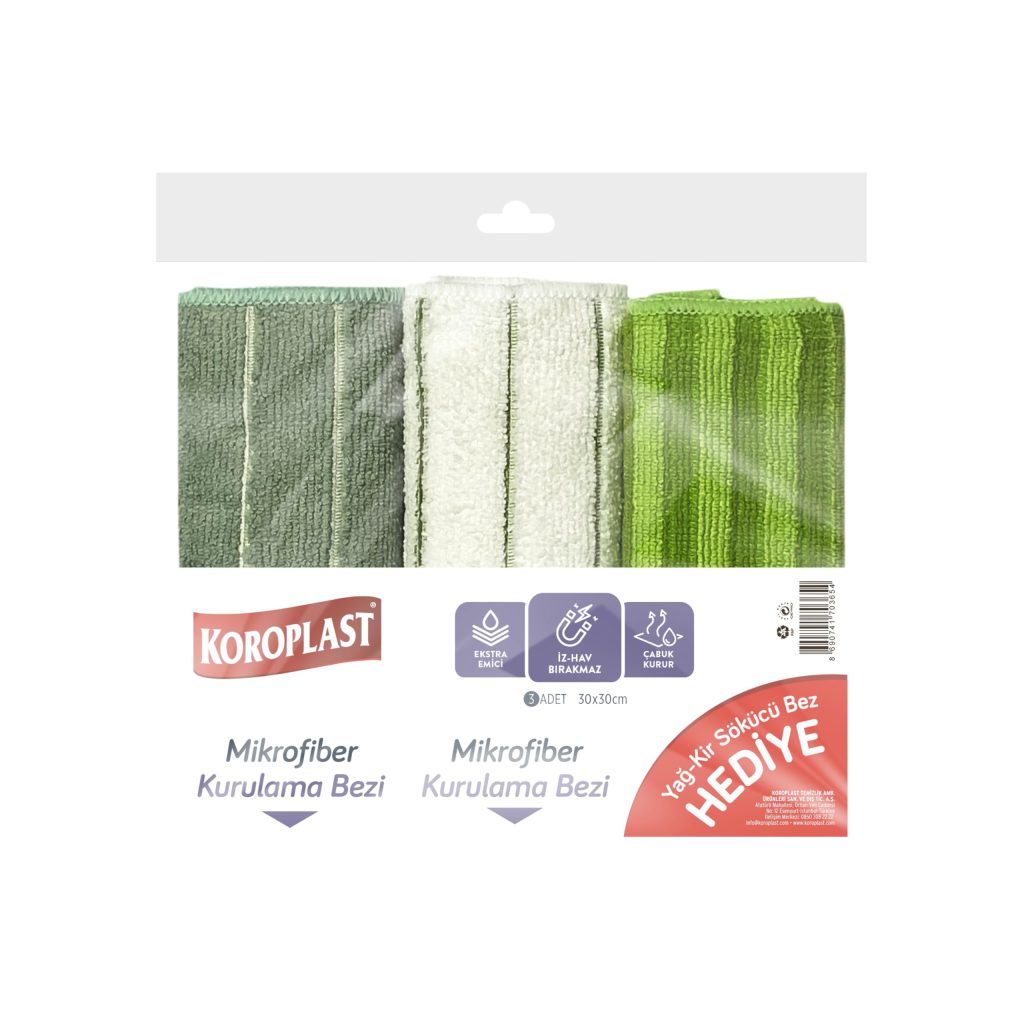 Koroplast Çok Amaçlı Mikrofiber Temizlik Bezi 3'lü Ekonomik Paket, Yağ & Kir Sökücü, İz Bırakmaz, Ekstra Emici, Hızlı Kuruyan Mikrofiber Temizlik Bezi, Mutfak, Banyo, Ofis, Kafe, Otel, Mağaza, Araba – MegTR