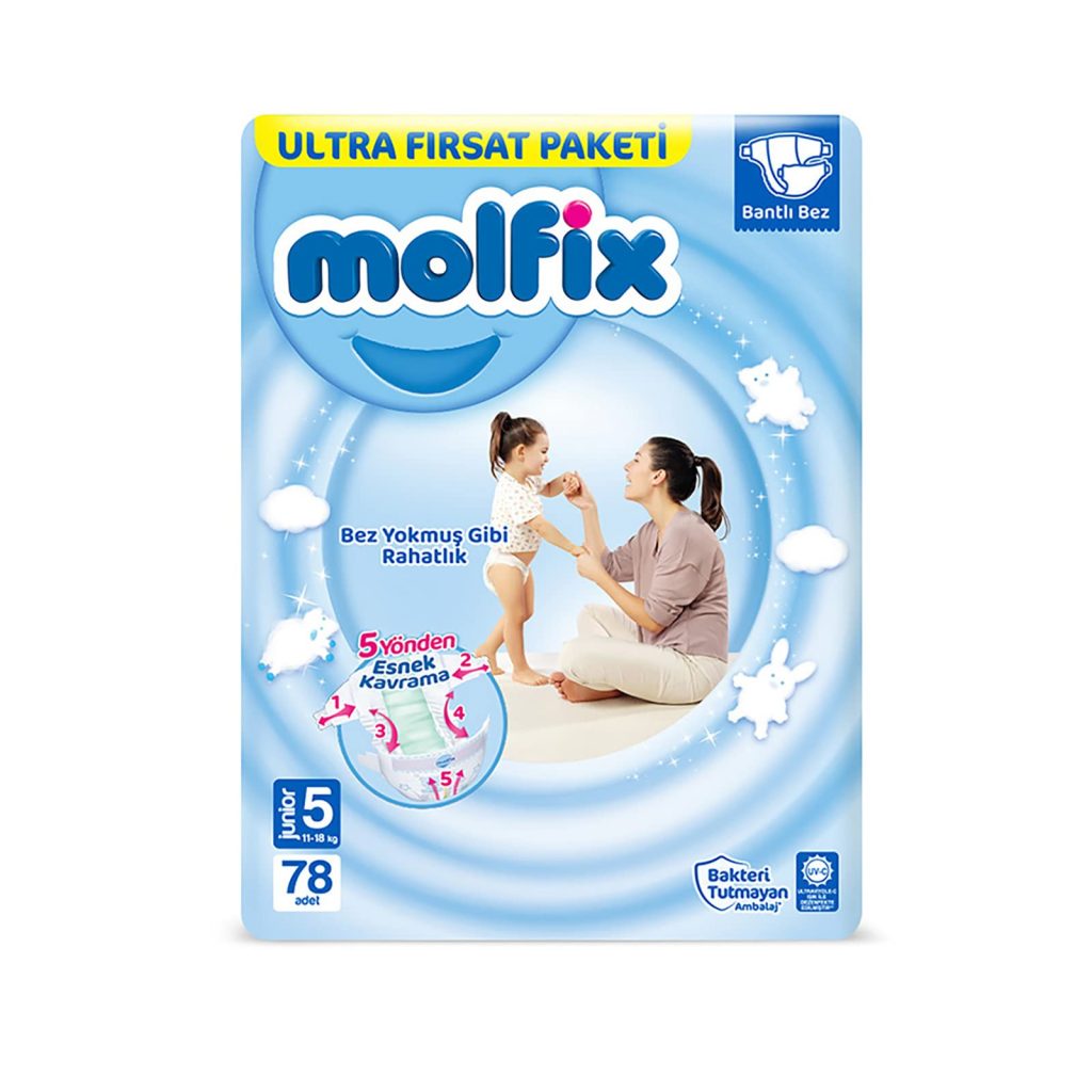 Molfix Bebek Bezi 3D Junior 5 Beden Aylık Paket 78 Adet, Beyaz – MegTR