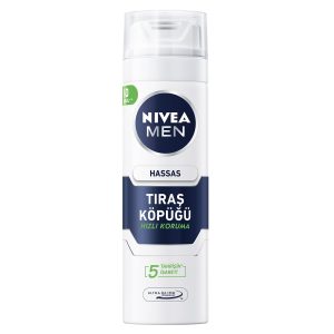 NIVEA MEN Erkek Hassas Tıraş Köpüğü 200 ml, Hassas Ciltlere Özel Hızlı Koruma, Yanma Karşıtı, Alkolsüz Formül – MegTR