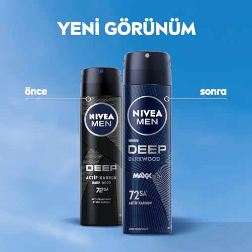 NIVEA MEN Erkek Sprey Deodorant Deep Dimension Darkwood 150ml, 72 Saat Anti-Perspirant Koruma, Maskülen Koku – MegTR