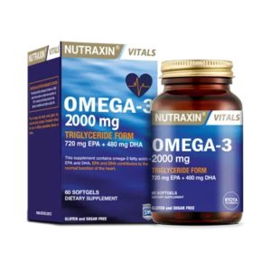 Nutraxin Vitals Omega-3 2000 mg EPA + DHA Balık Yağı içeren Takviye Edici Gıda (1 x 60 kapsül) – MegTR