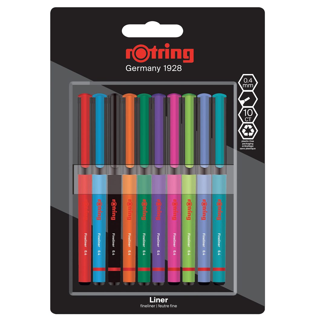 rOtring Fineliner, İnce Keçe Uçlu Kalem 0.4 mm, 10'lu Paket, Karışık Renkler – MegTR