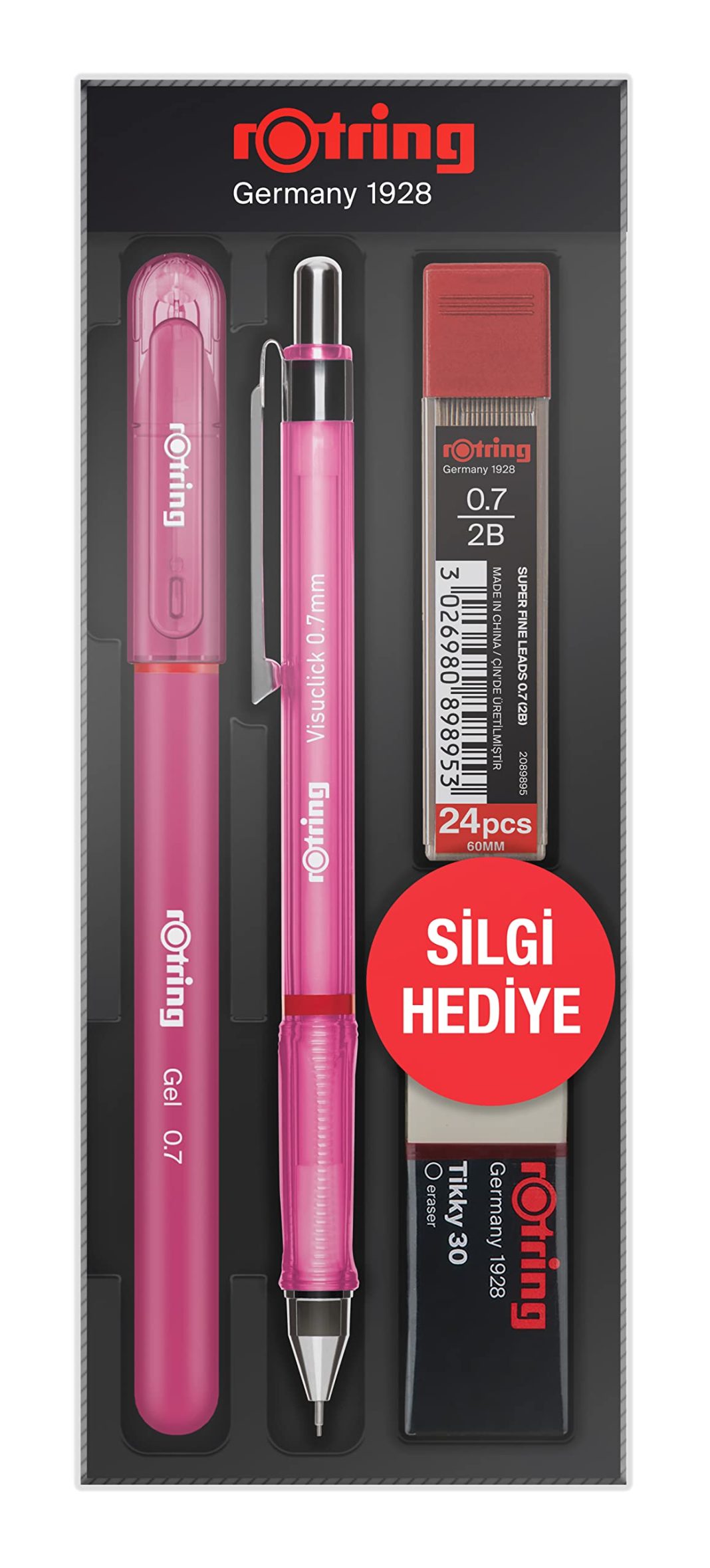 Rotring Visuclick Jel Okul Seti 0,7 mm, Mekanik Kurşun Kalem, Uç ve Silgi Seti, Pembe – MegTR