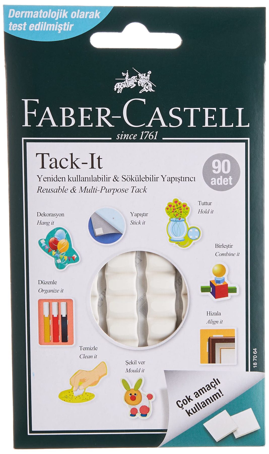 Faber-Castell Tack-it Beyaz, 50 gr, 90 Parça, Yeniden Kullanılabilir Hamur Yapıştırıcı, Sökülebilir ve İz Bırakmaz – MegTR