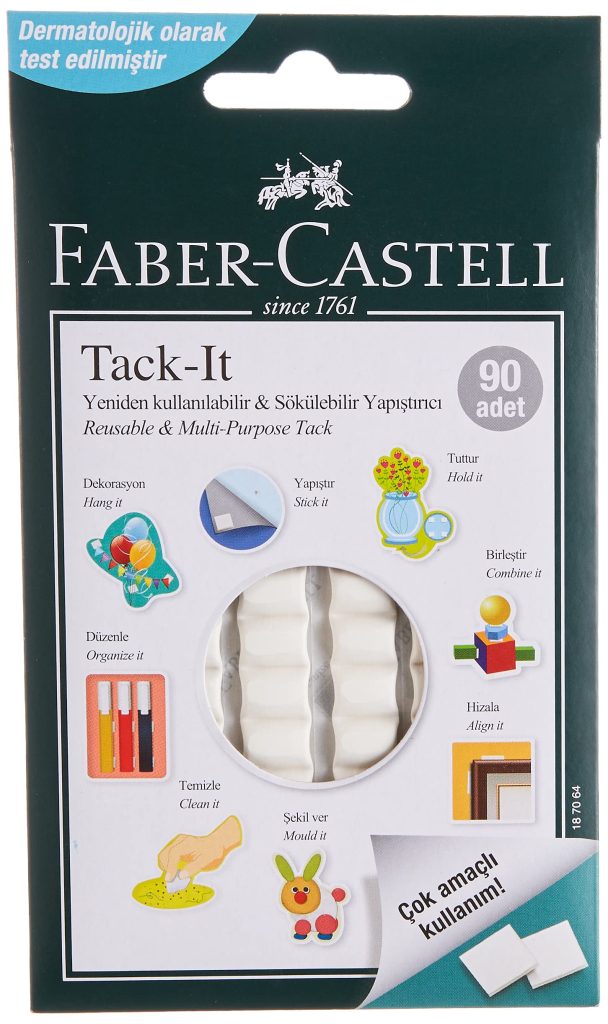 Faber-Castell Tack-it Beyaz, 50 gr, 90 Parça, Yeniden Kullanılabilir Hamur Yapıştırıcı, Sökülebilir ve İz Bırakmaz – MegTR