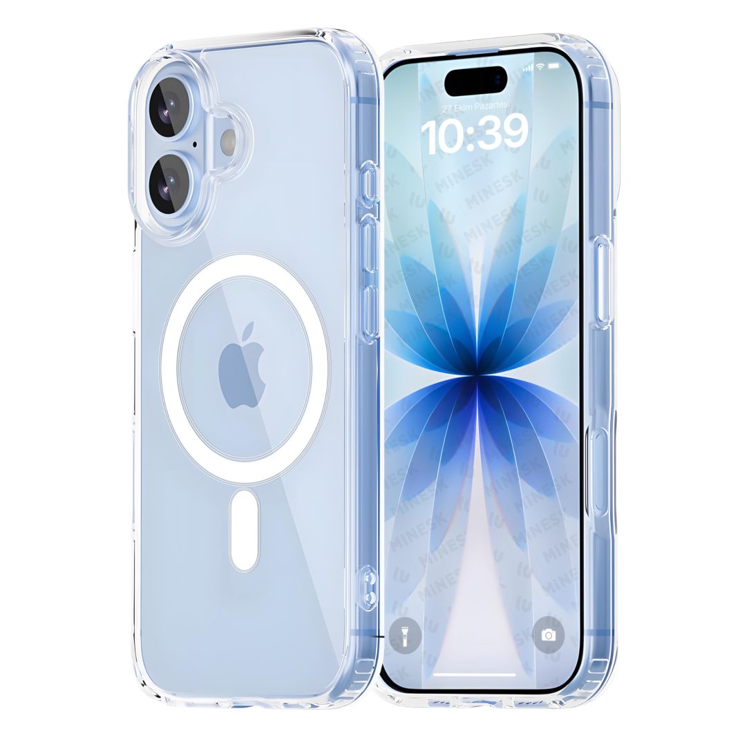 Minesk iPhone 17 için Magsafe ile Uyumlu Şeffaf Kılıf Kristal Berraklığında Materyal Polikarbonat Arka Kısım ve Silikon Kenarlar Wireless Kablosuz Şarj Destekli Kılıf Kapak (17) – MegTR