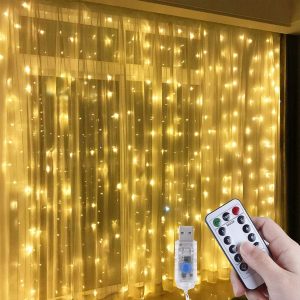 ROBEVE 3×3 Metre Peri Led Kumandalı Perde Asma Kancalı Peri Led Yılbaşı Led Gün Işığı Led Işık 8 Modlu Parti Işığı Dekoratif Işık Led Saçak Led Işık Perde Led Yılbaşı Dekorasyon – MegTR