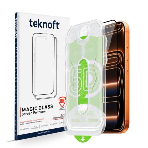 Teknoft iPhone 17 Pro için Kolay Kurulum Kitli Takılırken Camın Altında Kesinlikle Toz Bırakmayan Ekstra Güçlendirilmiş Tam Koruma Sağlayan Pürüzsüz Lazer Kesim Premium Ekran Koruyucu Kırılmaz Cam – MegTR