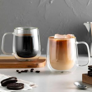 Çift Cidarlı Cam Kupa Ev Ofis Fincanı Çift Katlı Isı Yalıtımlı Kulplu Cam Bardak (2 Adet Helsinki 250 ml) – MegTR