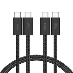 Belkin 2'li Örgülü USB-C – USB-C Kablo, 1,5 m, 60 W – Yumuşak, Esnek ve Hızlı Şarj Kablosu, iPhone 17 ve 16 Serisi, Galaxy S25, Pixel 10, iPad Pro ve Daha Fazlasıyla Uyumlu, Siyah – MegTR
