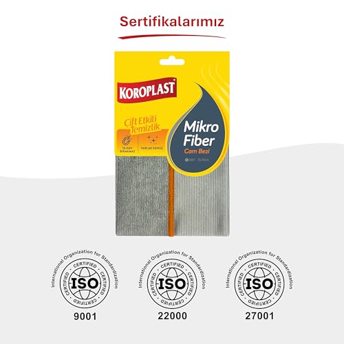 Koroplast Mikrofiber Cam Bezi Tekli, Çift Taraflı Mikrofiber Temizlik Bezi 35×35 cm, Laptop, Bilgisayar, Televizyon, Telefon, Cam, Pencere, Ayna, Araba, Araç Temizliği için Toz, Tüy, Çizik Bırakmaz – MegTR