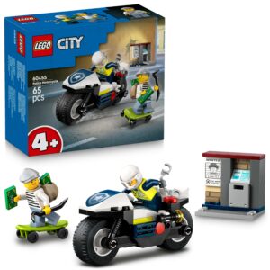 LEGO City Polis Motosikleti Takibi 60455-4 Yaş Üzeri Kız ve Erkek Çocuklar için Polis Motosikleti Oyuncağı, Hırsız Kaçış Kaykayı ve Mini Açılabilir ATM İçeren Yaratıcı Oyuncak Yapım Seti (65 Parça) – MegTR