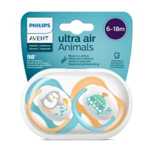 Philips Avent Ultra Air Emzik, Erkek Bebekler için 6-18 Ay, 2’li Paket, Ortodontik Silikon, Geniş Hava Delikli, Mikrodalga Sterilize Edilebilir, BPA İçermez, Taşıma Kutulu, SCF080/07 – MegTR