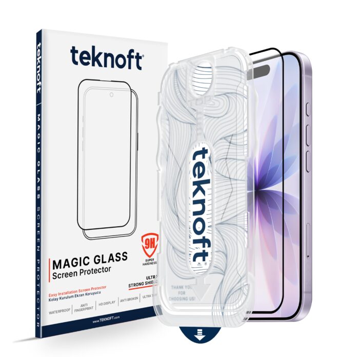 Teknoft iPhone 17 için Kolay Kurulum Kitli Takılırken Camın Altında Kesinlikle Toz Bırakmayan Ekstra Güçlendirilmiş Tam Koruma Sağlayan Pürüzsüz Lazer Kesim Premium Ekran Koruyucu Kırılmaz Cam – MegTR