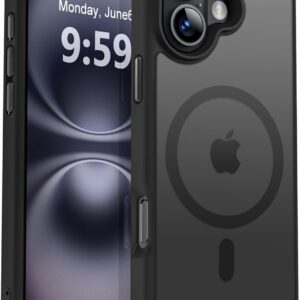 URUCHI Güçlü Manyetik iPhone 16 Telefon Kılıfı, [Mag-Safe ile Uyumlu] [Askeri Düzey Düşme Koruması] [Güçlü Silikon Kenarlar] İnce Yarı Saydam Mat Koruyucu Kılıf, Siyah – MegTR