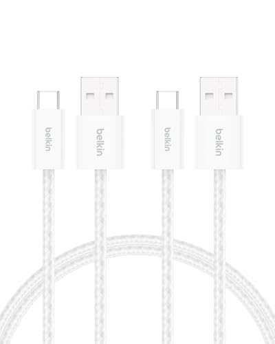 Belkin 2'li Örgülü USB-A – USB-C Kablo, 1,5 m, 15 W, Yumuşak, Esnek ve Hızlı Şarj Kablosu, iPhone 17 ve 16 Serisi, Galaxy S25, Pixel 10, iPad Pro ve Daha Fazlasıyla Uyumlu, Beyaz – MegTR