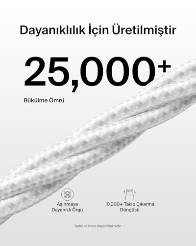 Belkin 2'li Örgülü USB-A – USB-C Kablo, 1,5 m, 15 W, Yumuşak, Esnek ve Hızlı Şarj Kablosu, iPhone 17 ve 16 Serisi, Galaxy S25, Pixel 10, iPad Pro ve Daha Fazlasıyla Uyumlu, Beyaz – MegTR