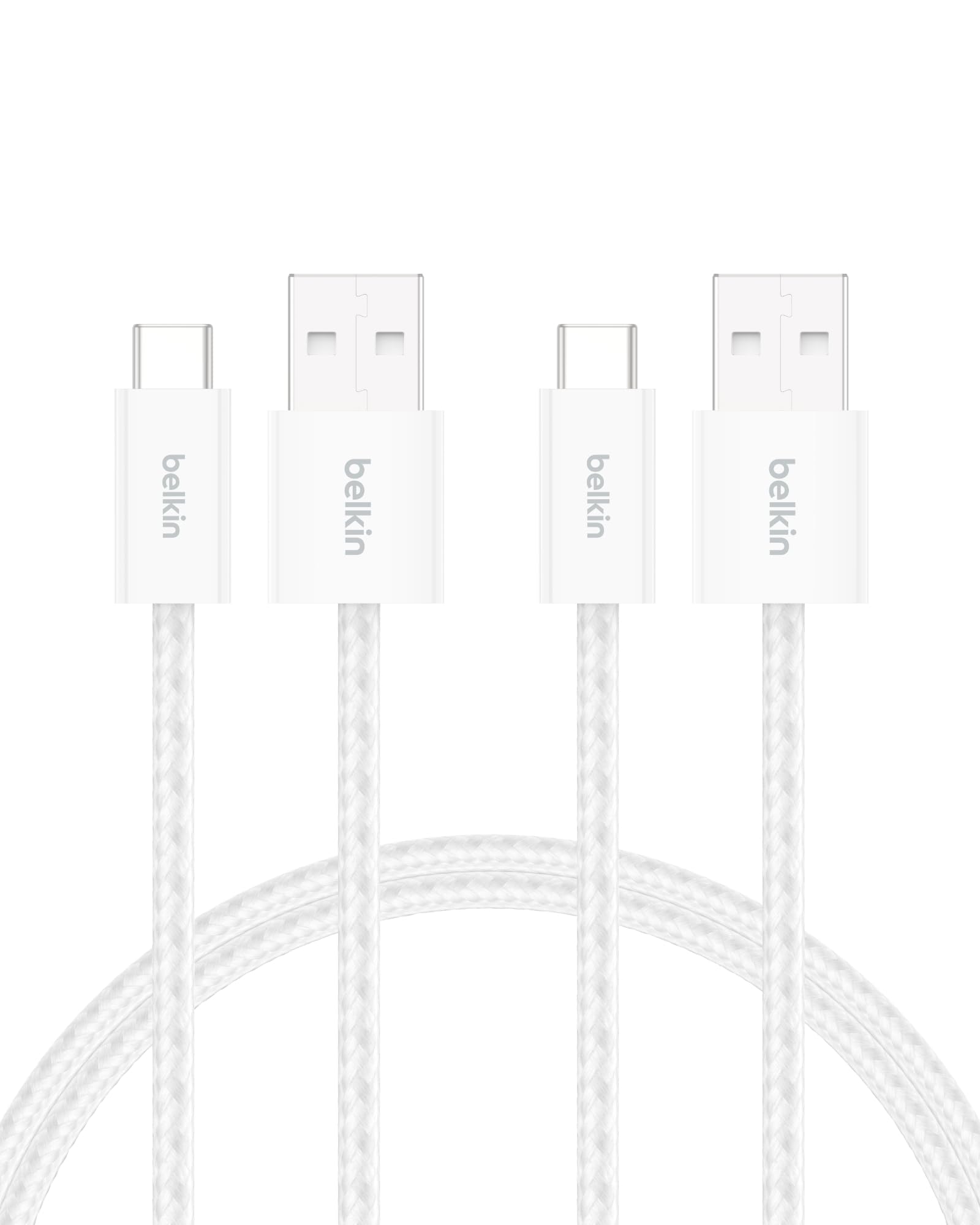 Belkin 2'li Örgülü USB-A – USB-C Kablo, 1,5 m, 15 W, Yumuşak, Esnek ve Hızlı Şarj Kablosu, iPhone 17 ve 16 Serisi, Galaxy S25, Pixel 10, iPad Pro ve Daha Fazlasıyla Uyumlu, Beyaz – MegTR