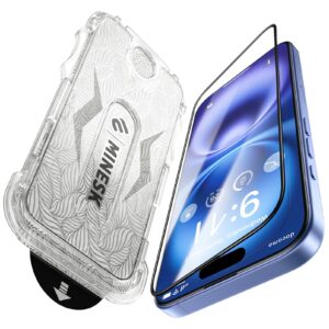 Minesk iPhone 15 ve 16 ile Uyumlu Hizalama Aparatlı ve Takılırken Camın Altında Kesinlikle Toz Bırakmayan Darbelere Karşı Ekstra Güçlü HD Ekran Koruyucu Cam (Kolay Kurulum, 15-16) – MegTR