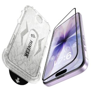 Minesk iPhone 17 ile Uyumlu Hizalama Aparatlı ve Takılırken Camın Altında Kesinlikle Toz Bırakmayan Darbelere Karşı Ekstra Güçlü HD Ekran Koruyucu Cam (Kolay Kurulum, 17) – MegTR
