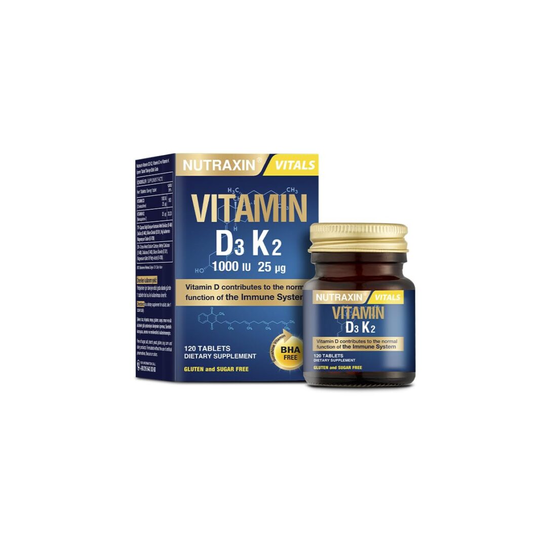 Nutraxin D3K2 120 Tablet – 1000 Iu D3 Vitamini, 25 Mcg K2 Vitamini – MegTR