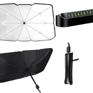 Orret Home Şemsiye Şeklinde Katlanabilir Oto Güneşlik ve Oto Numaratör Seti – Araç Güneşliği, Otomobil Ön Cam Güneşlik, Araba Güneşliği, Numaratör Hediyeli Güneş Koruyucu (140×79 cm) – MegTR