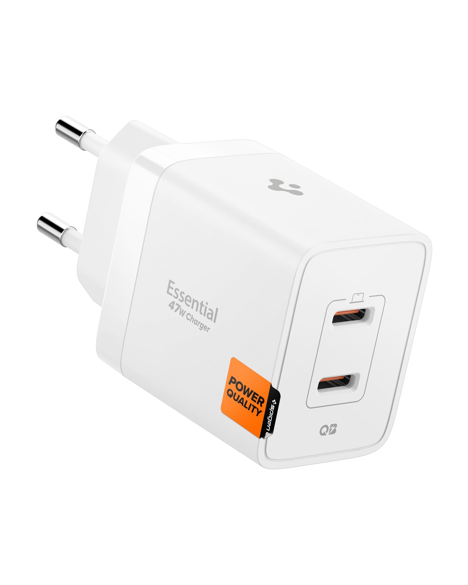 Spigen 47W USB-C 2 Port Mini Hızlı Şarj Aleti PPS 2.0 Desteği/Isı Düşürücü GaN Pro Destekli Akım Korumalı Güç Adaptörü iPhone & Android & iPad & MacBook Type-C White – ACH08707 – MegTR