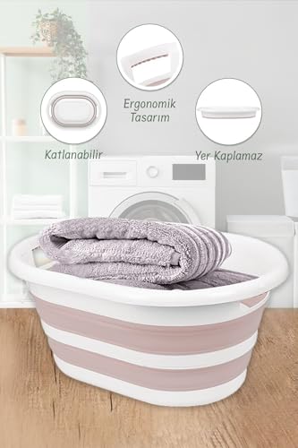 38 Litre Katlanabilir Silikon Çamaşır Sepeti Akordiyon Katlanır Sele Yer Kaplamayan Taşınabilir Ergonomik Kulplu Dayanıklı ve Hafif Depolama Sepeti Banyo ve Ev Kullanımı Kirli Sepeti (PEMBE, 38 LİTRE) – MegTR