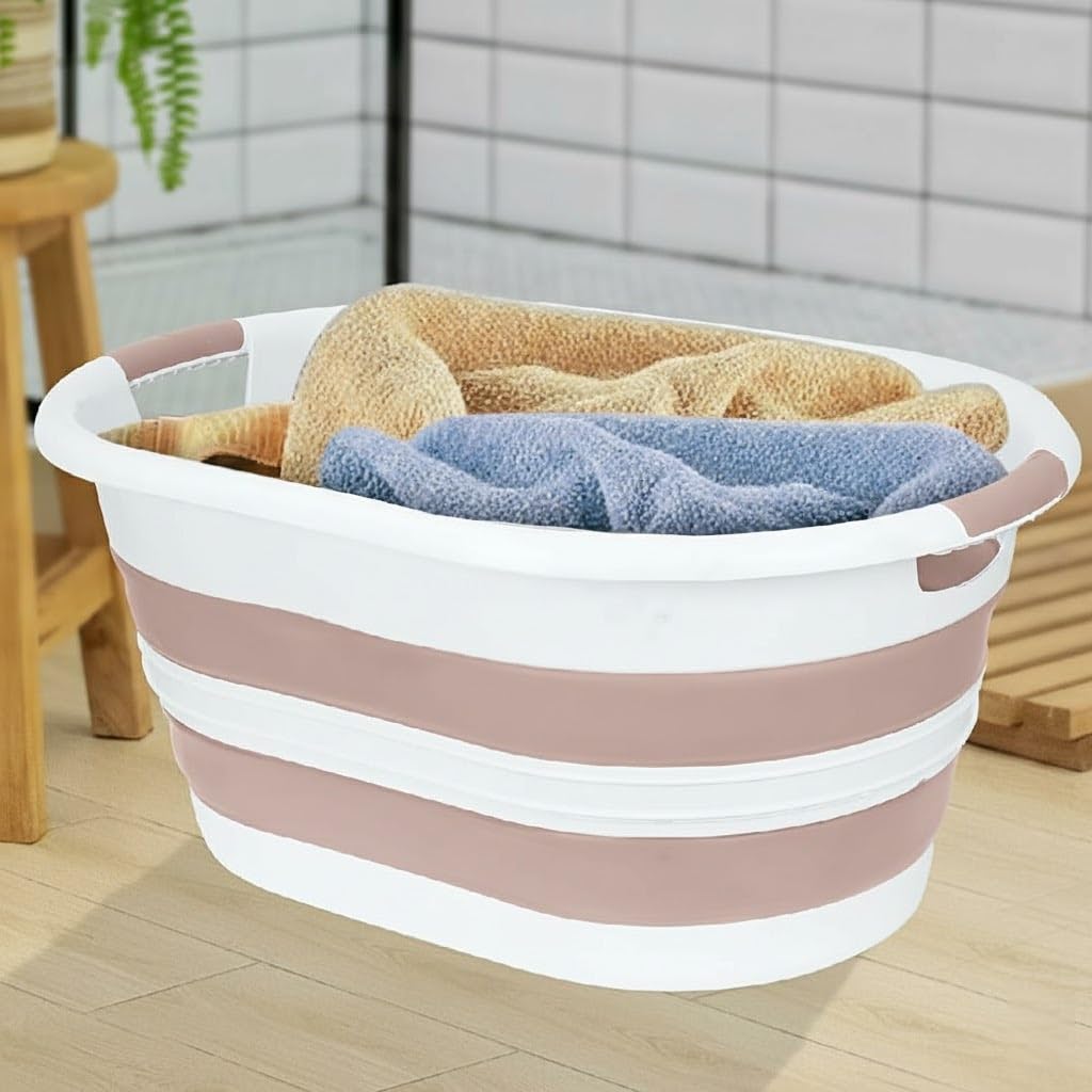 38 Litre Katlanabilir Silikon Çamaşır Sepeti Akordiyon Katlanır Sele Yer Kaplamayan Taşınabilir Ergonomik Kulplu Dayanıklı ve Hafif Depolama Sepeti Banyo ve Ev Kullanımı Kirli Sepeti (PEMBE, 38 LİTRE) – MegTR