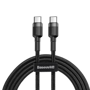 Baseus Cafule, 3.0 A USB-C & USB-C Şarj & Data Aktarımı Kablosu, Flash/Hızlı Şarj, 1 Metre, Gri/Siyah, CATKLF-GG1 – MegTR
