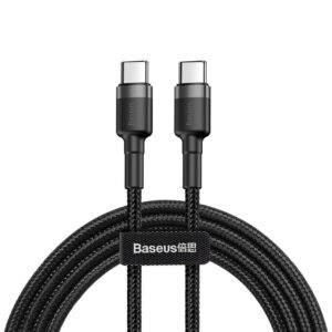Baseus Cafule, Şarj & Data Aktarımı Kablosu, Gri – Siyah, 2 m, 3 A, 60 W, USB Type C & USB Type C, PD2.0, Flash/Hızlı Şarj – MegTR