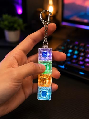 Busstier Işıklı Klavye Stres Giderici Anahtarlık, Mekanik Tuşlu Click Sesli RGB LED Işıklı Mini Klavye Anahtarlığı, Şeffaf Tasarım Taşınabilir Gamer Aksesuarı – MegTR