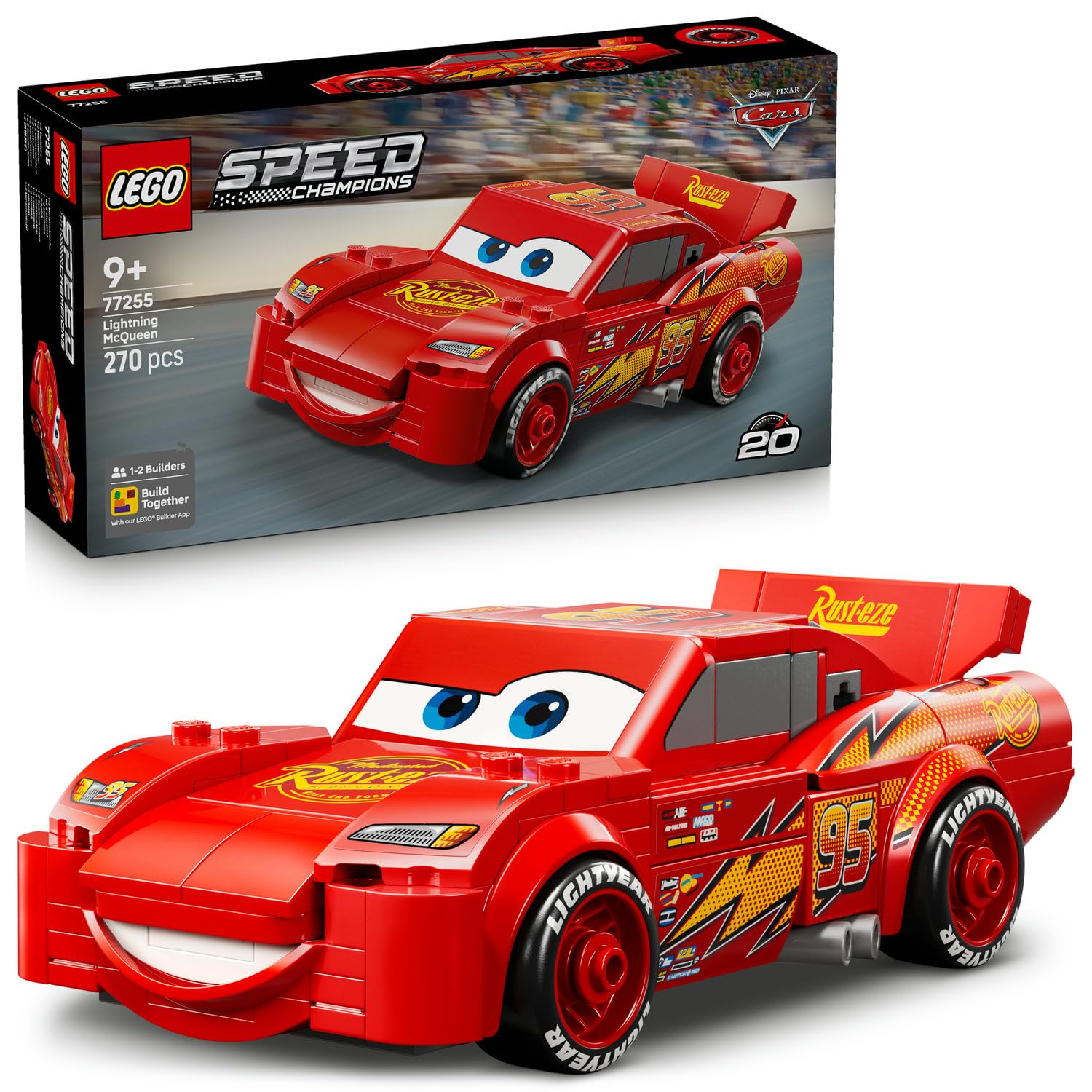 LEGO Speed Champions | Şimşek McQueen 77255 – 9 Yaş ve Üzeri Çocuklar için 'Lightyear' Baskılı Lastikler ve Ünlü Far Çıkartmaları İçeren Oyuncak Yapım Seti, Yaratıcı Hediye Fikri (270 Parça) – MegTR