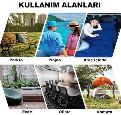 ROBEVE Şişme Araç Yatağı Arka Koltuk ve Plaj Kamp İçin, Elektrikli Pompa Dahil (Siyah) – MegTR