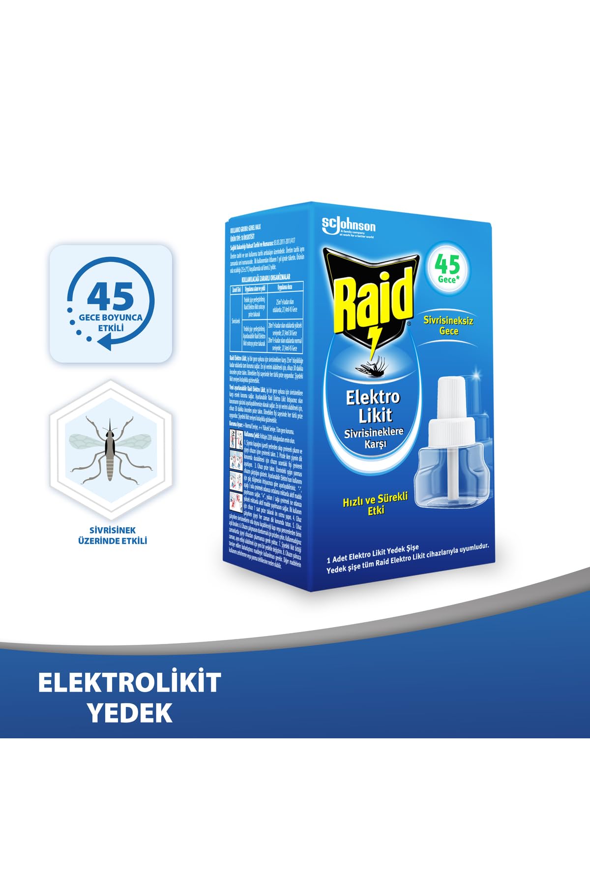 Raid Elektro Likit Sivrisineklere Karşı Hızlı ve Sürekli 45 Gece Etkili 1 Adet Elektro Likit Yedek Şişe – MegTR