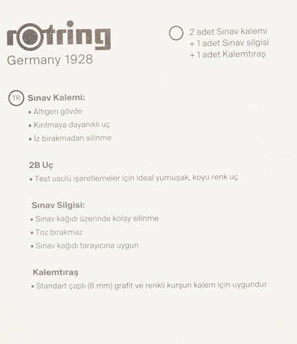 Rotring RO-2090068WK Sınav Seti – Sınav Kalemi, Silgi, Kalemtraş, Siyah – MegTR