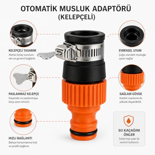 Orret Home Musluk Ucu Hortum Aparatı Kelepçeli Musluk Adaptörü Evrensel Uyumlu Hızlı Bağlantı Bahçe Hortum Bağlantı Aparatı Sızdırmaz Musluk Başlığı – MegTR