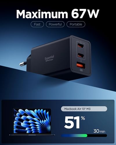 Spigen 67W USB-C + USB-A 3 Port Hızlı Şarj Aleti PPS 3.0 Desteği Isı Düşüren GaN Pro Destekli Akım Korumalı Güç Adaptörü iPhone & Android & iPad & MacBook Type-C Black – ACH09458 – MegTR