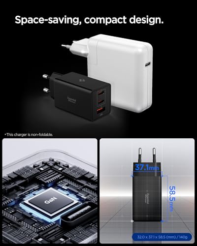 Spigen 67W USB-C + USB-A 3 Port Hızlı Şarj Aleti PPS 3.0 Desteği Isı Düşüren GaN Pro Destekli Akım Korumalı Güç Adaptörü iPhone & Android & iPad & MacBook Type-C Black – ACH09458 – MegTR
