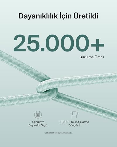 Belkin 2'li Örgülü USB-C – USB-C Kablo, 1,5 m, 60 W – Yumuşak, Esnek ve Hızlı Şarj Kablosu, iPhone 17 ve 16 Serisi, Galaxy S25, Pixel 10, iPad Pro ve Daha Fazlasıyla Uyumlu, Yeşil – MegTR