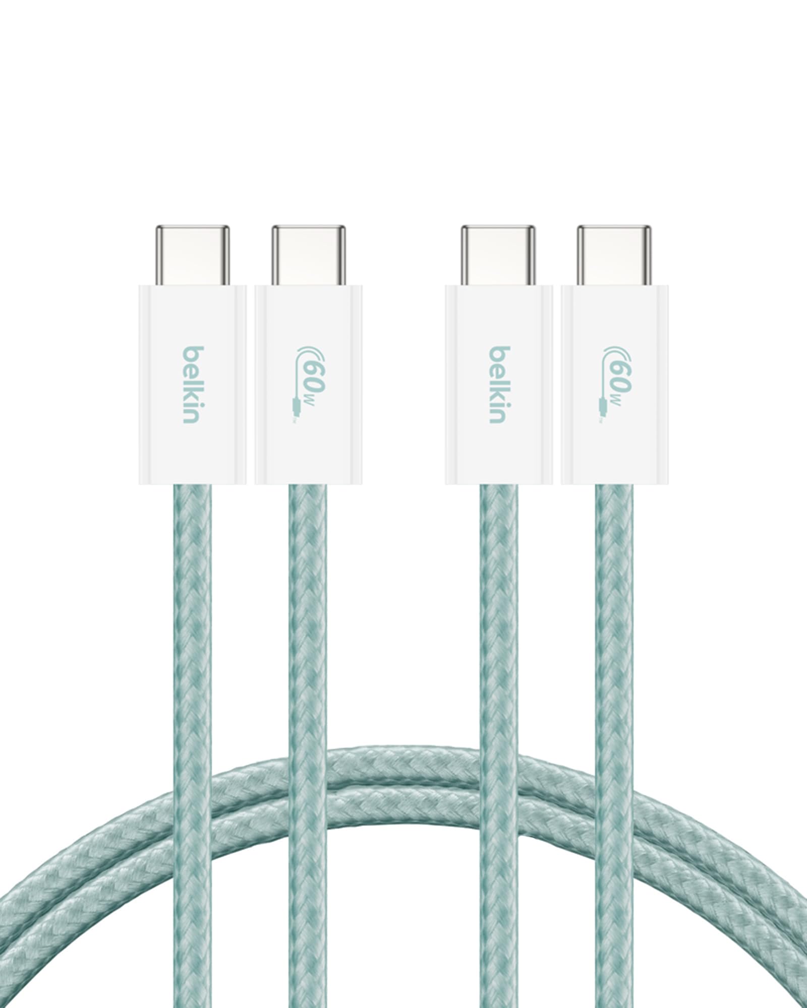 Belkin 2'li Örgülü USB-C – USB-C Kablo, 1,5 m, 60 W – Yumuşak, Esnek ve Hızlı Şarj Kablosu, iPhone 17 ve 16 Serisi, Galaxy S25, Pixel 10, iPad Pro ve Daha Fazlasıyla Uyumlu, Yeşil – MegTR