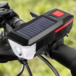 Busstier Güneş Enerjili USB ile Şarj Edilebilir LED Bisiklet Feneri Kornalı Suya Dayanıklı Far – MegTR