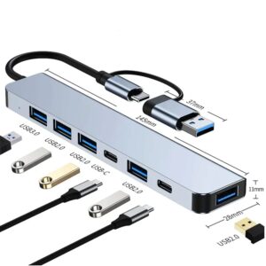 Coverzone Çoklayıcı Adaptör 7in1 USB/Type-c To USB A, USB C Macbook uyumlu Çevirici Adaptör Çok Portlu Çoklayıcı 7 in 1 USB HUB (Gri) – MegTR