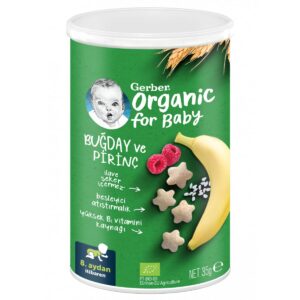 Gerber Organik Pirinçli, Buğdaylı, Muzlu ve Ahududulu Bebek Atıştırmalığı 35 g – MegTR