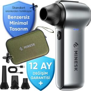 Minesk G150 Turbo Jet Fan Hava Üfleyici – 【Turbo Modda 150 Gram Hava Basıncı】- Çok Amaçlı Kullanım (Klavye, Ev, Araba Temizliği, Toz Üfleme,) – Taşıma Çantalı ve Ekstra Nozullu – MegTR